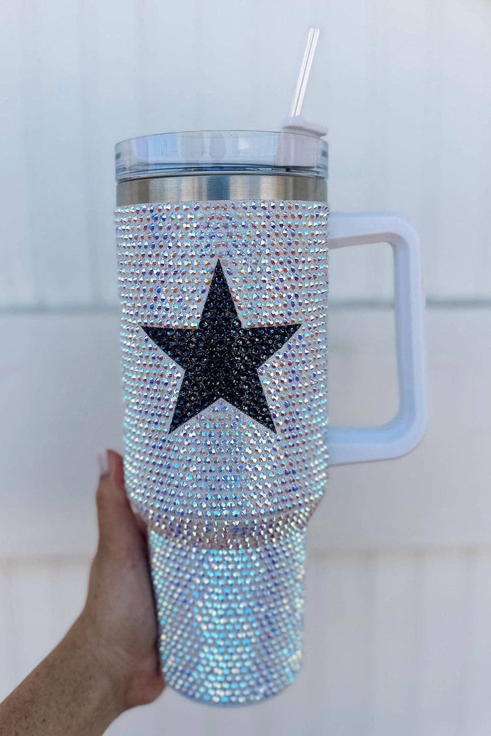 White Star Shape Full Rhinestone Stainless Tumbler