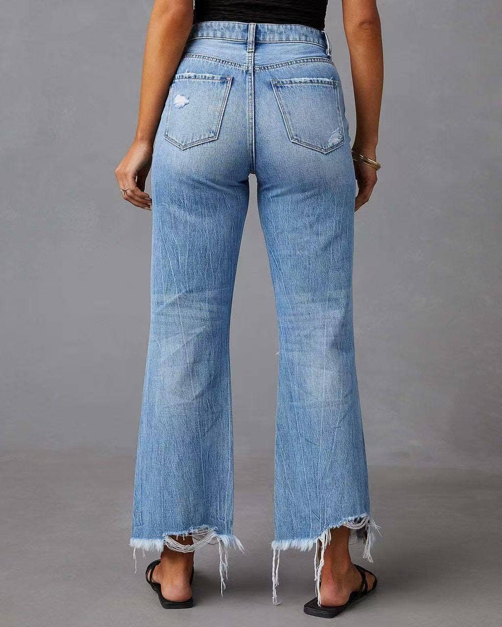 High-Rise Distressed Wide-Leg Jeans