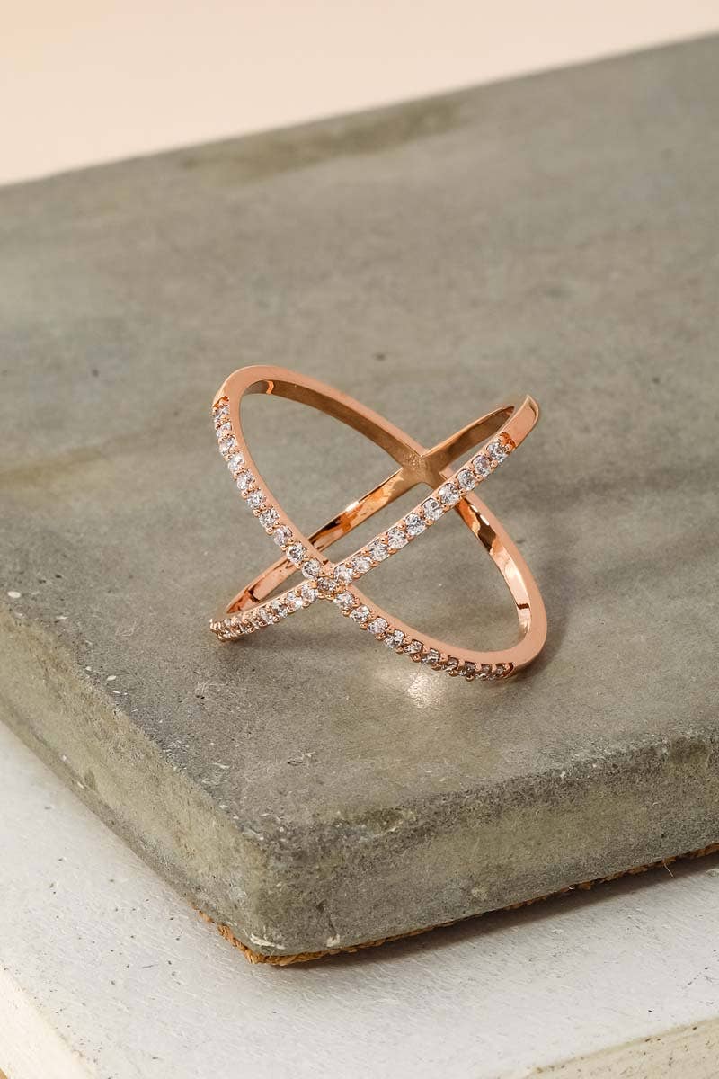 Delicate Rhinestone X Ring