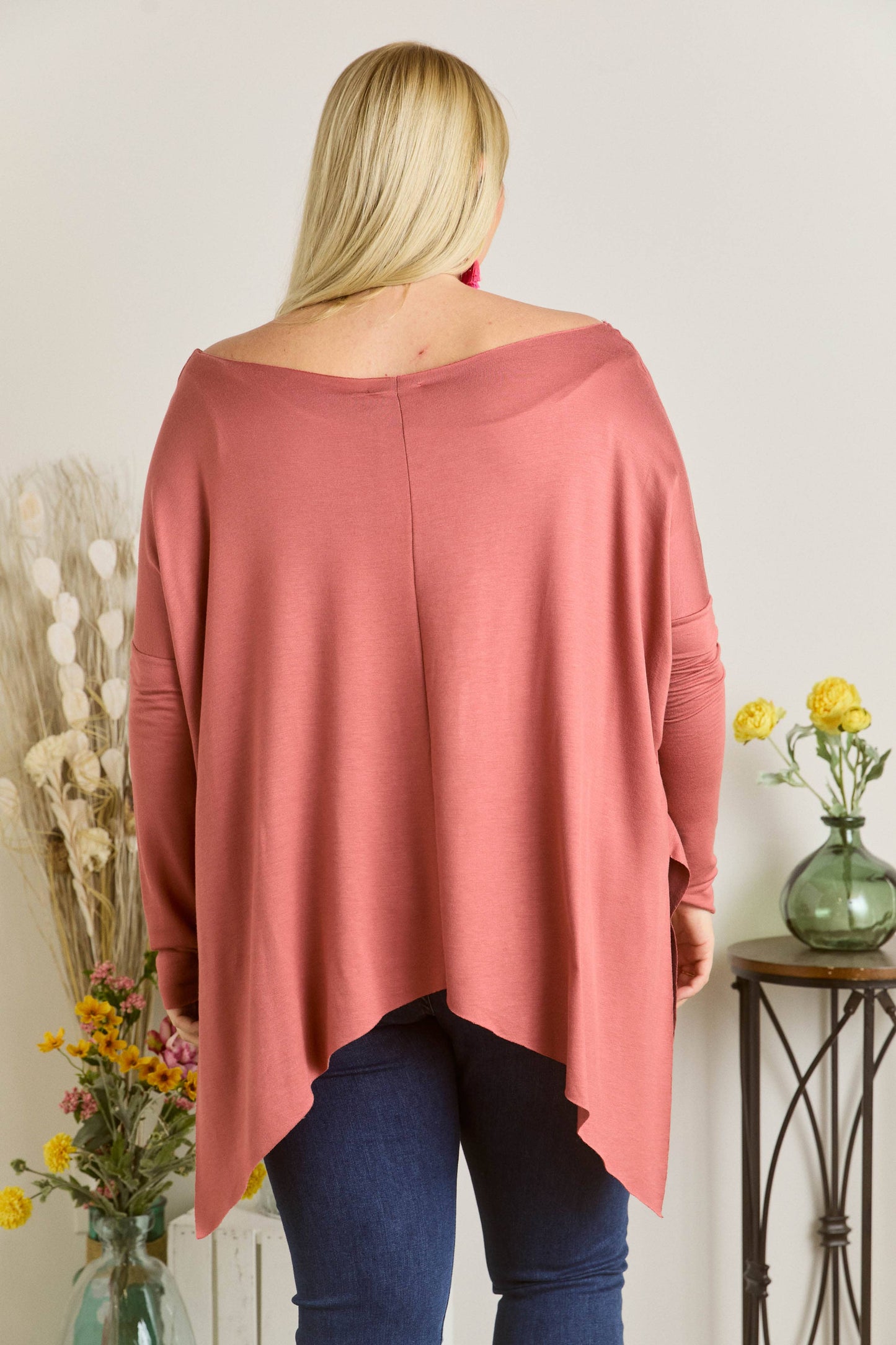 Plus Size Baby French Terry Boat-Neck Long Sleeve Top