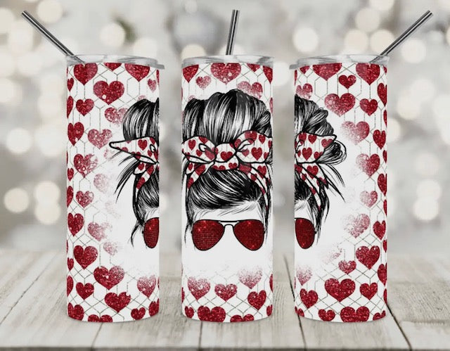20 oz Heart Messy Bun Tumbler