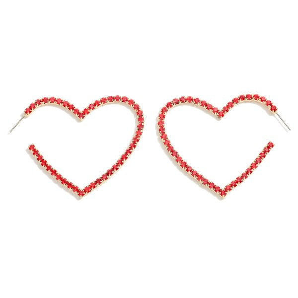 Rhinestone Studded Large Heart Drop Hoop Earrings