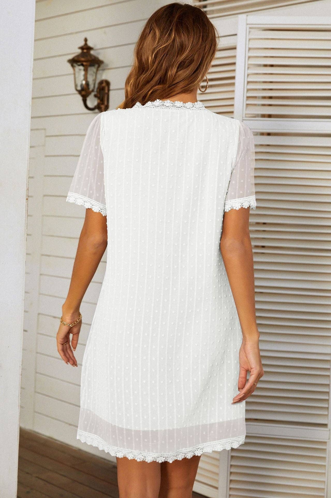 V-Neck Polka Dot Lace Dress