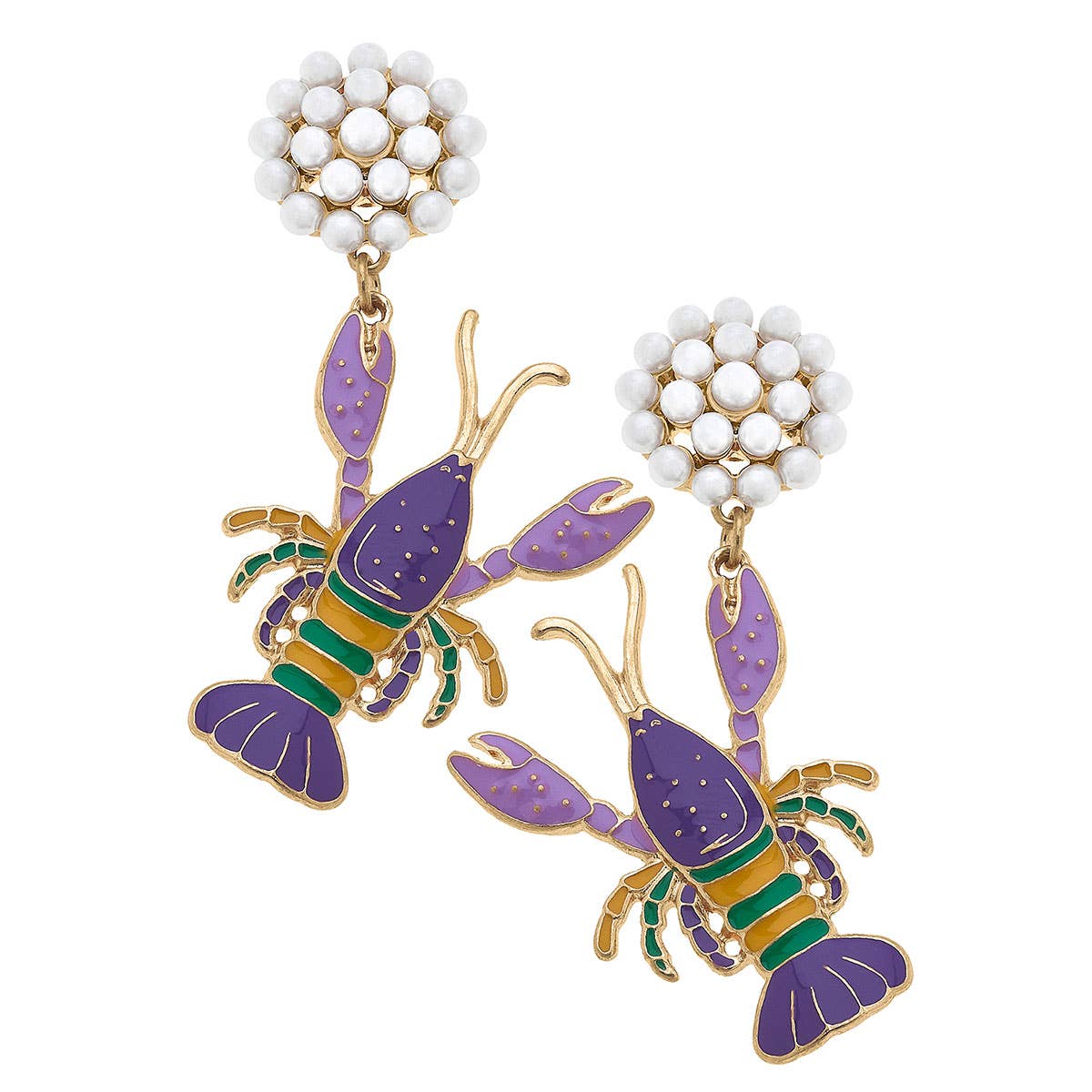 Mardi Gras Crawdad Enamel Earrings