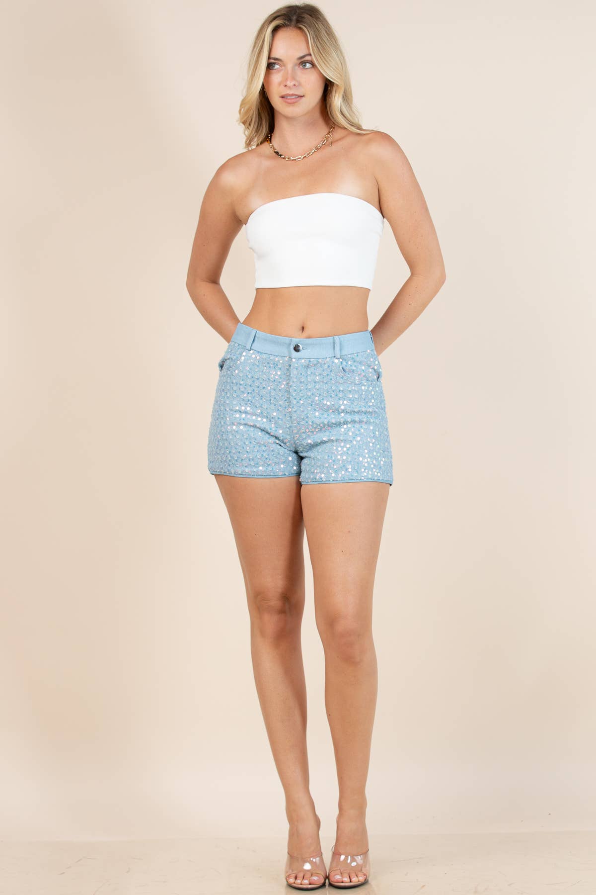 Sequin Denim Shorts