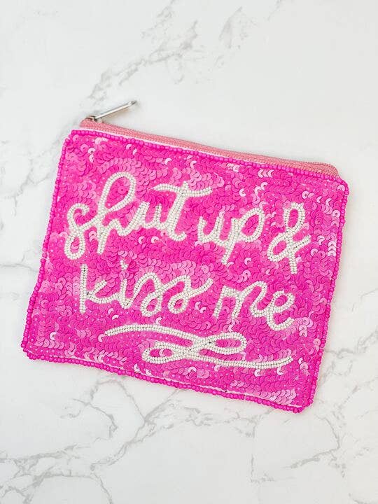 Shut Up & Kiss Me Beaded Zip Pouch