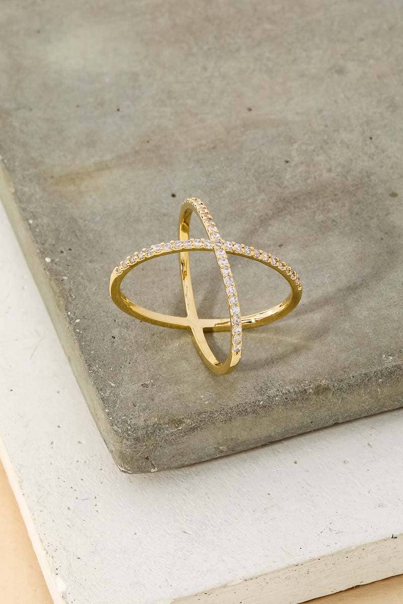 Delicate Rhinestone X Ring