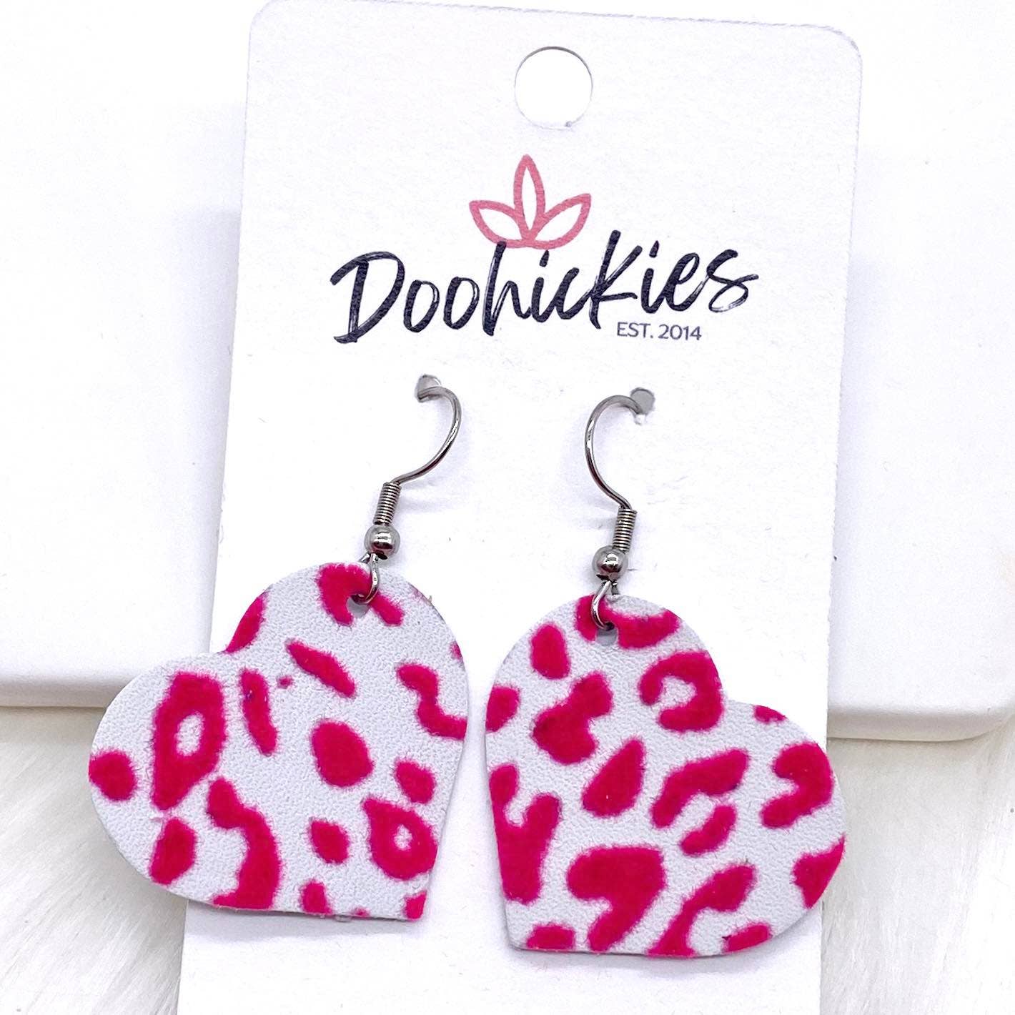 Raised Leopard Valentine Heart Earrings