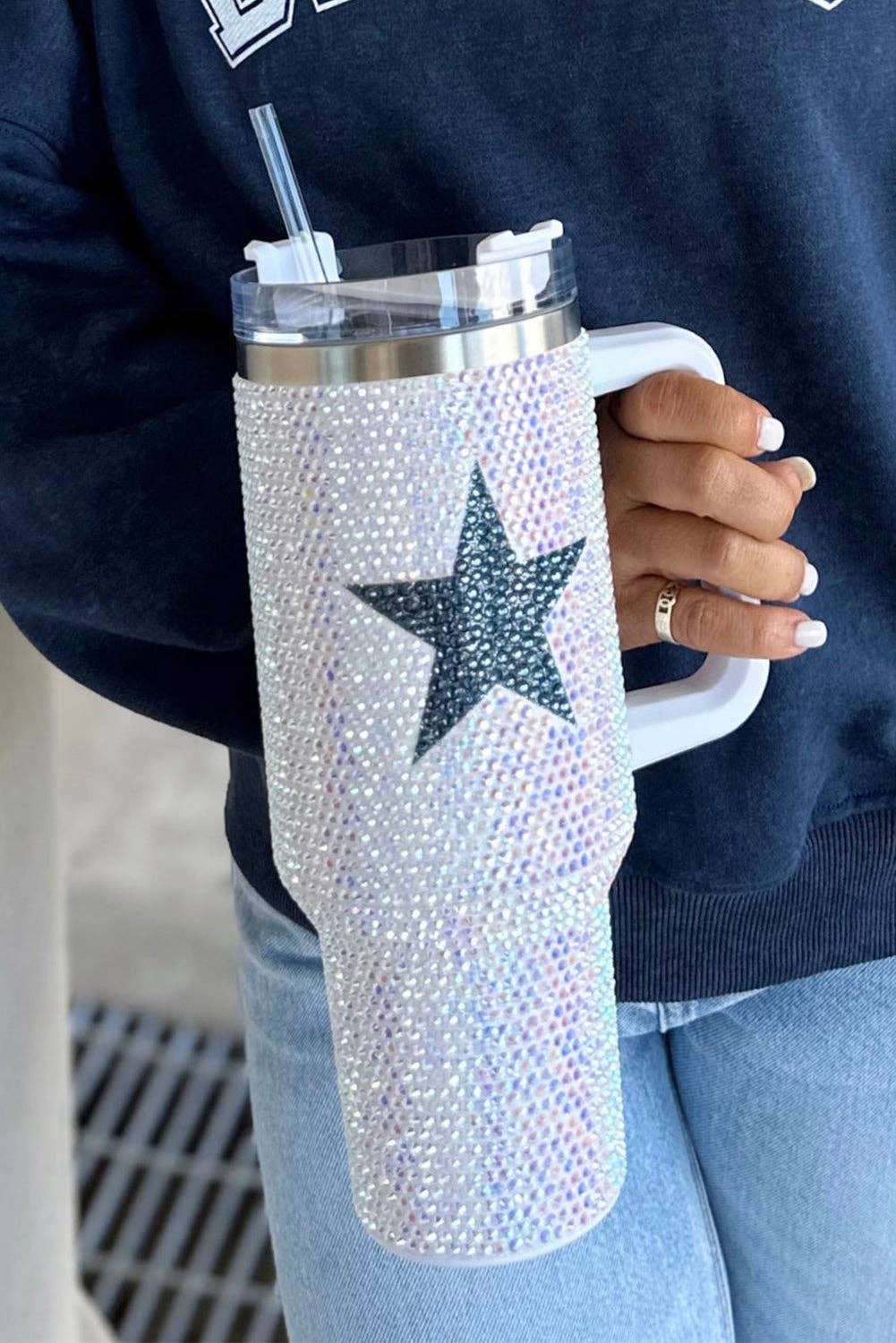 White Star Shape Full Rhinestone Stainless Tumbler