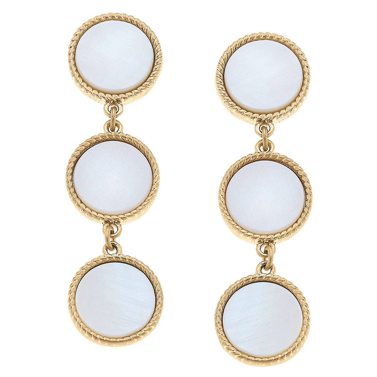 Sadie Triple Linked Disc Earrings in Mother of Pearl