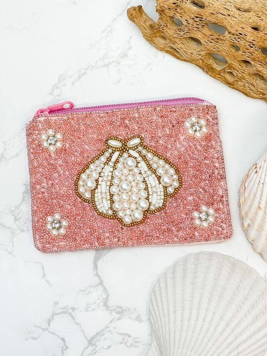 Pearl Shell Beaded Zip Pouches