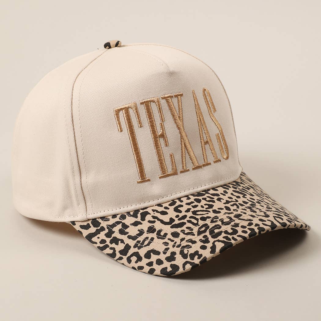 TEXAS Embroidery Leopard Trucker Hat