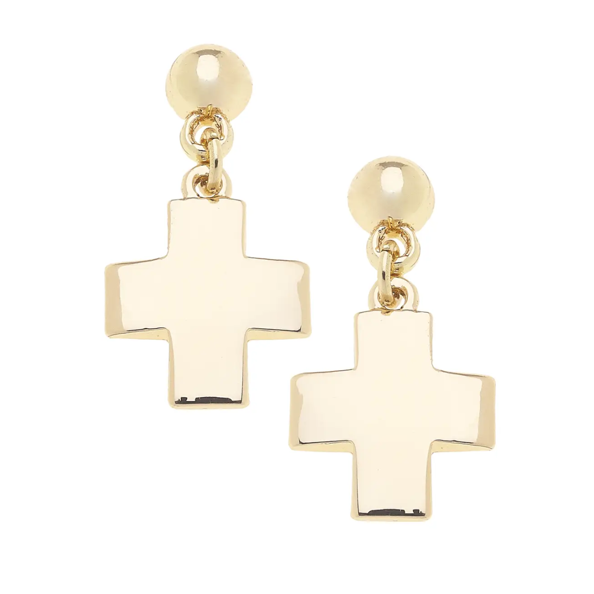Macy Square Cross Earrings in Shiny Gold