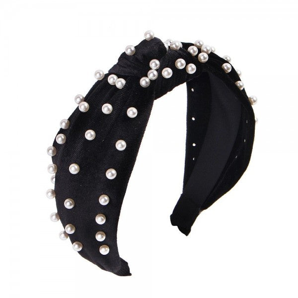 Pearl Studded Satin Top Knot Headband