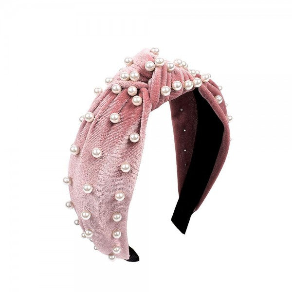 Pearl Studded Satin Top Knot Headband