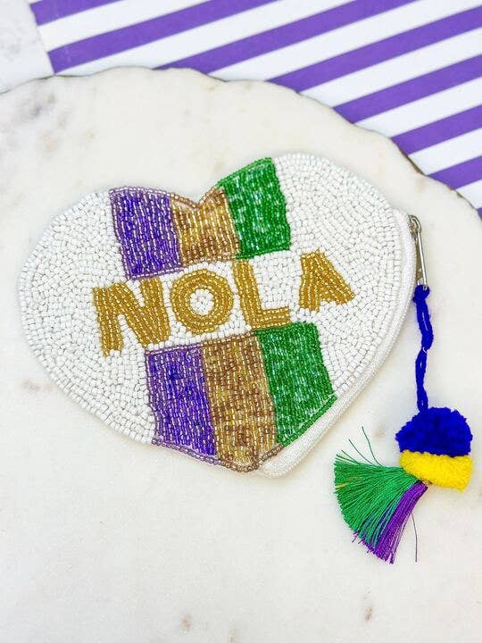 NOLA Beaded Heart Zip Pouch
