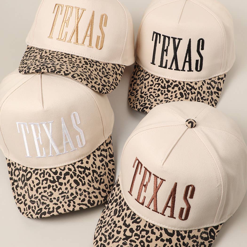 TEXAS Embroidery Leopard Trucker Hat