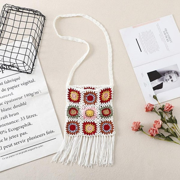 Crocheted Granny Square Tassel Bag