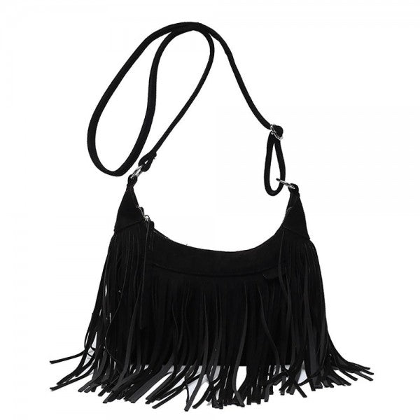 Faux Suede Boho Fringe Tassel Cross Body Bag
