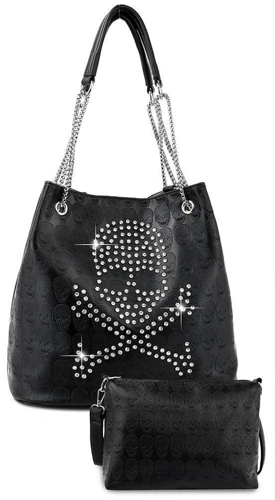Skull Design Rhinestone Handbag Set