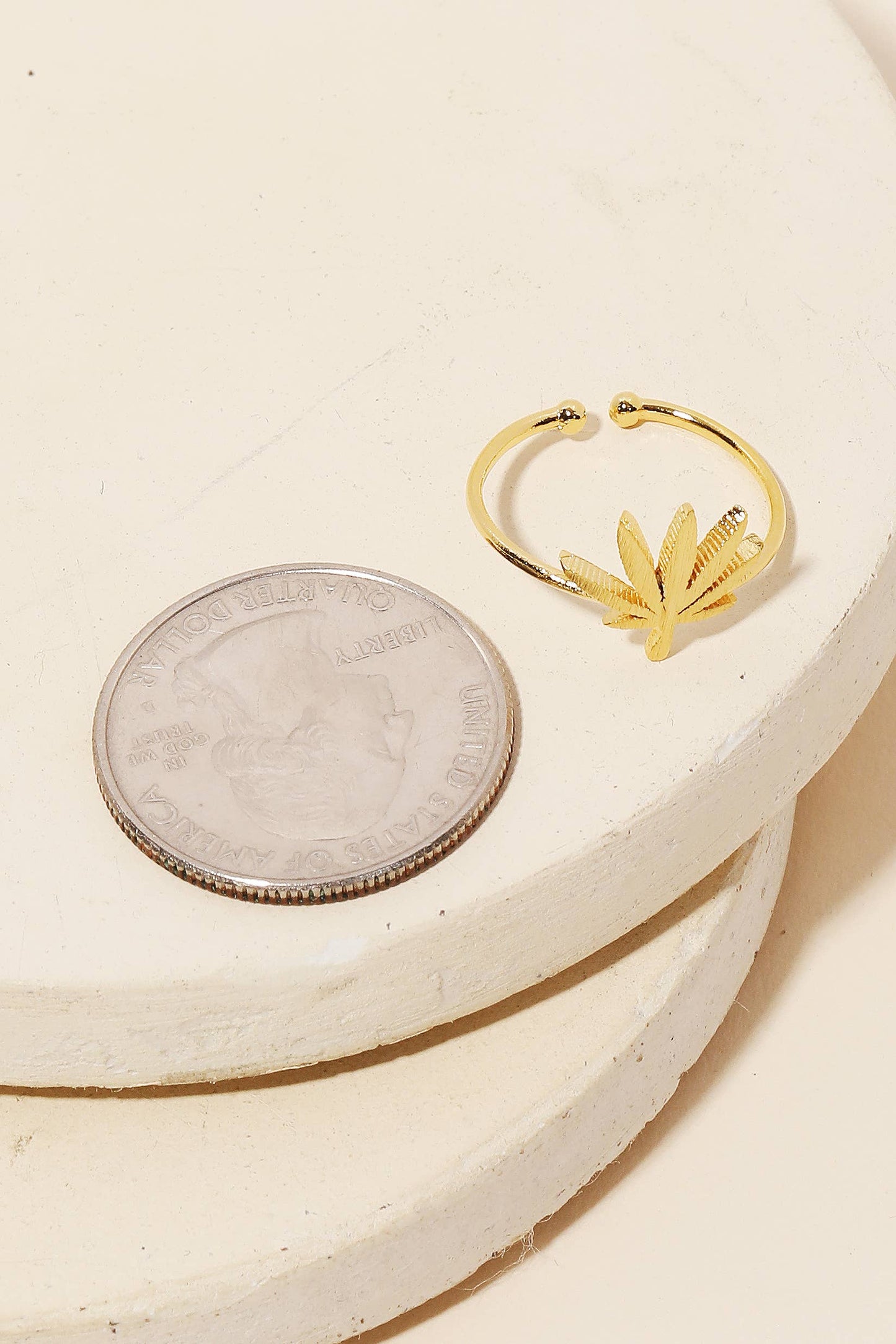 Delicate Marijuana Leaf Adjustable Ring