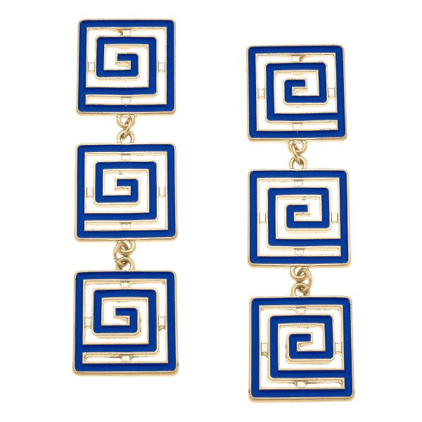 Gretchen Game Day Greek Keys Linked Enamel Earrings in Blue