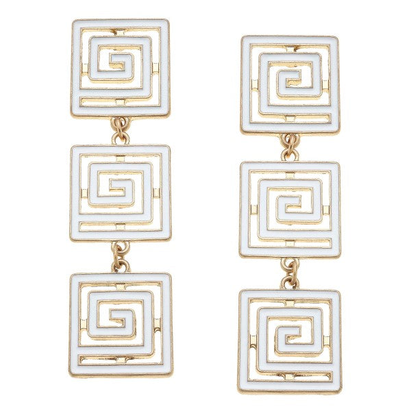 Gretchen Game Day Greek Keys Linked Enamel Earrings in White