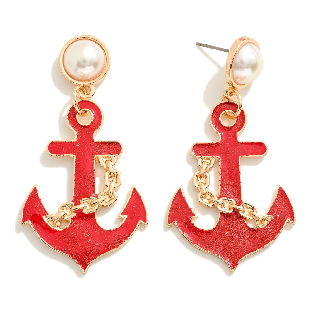 Glitter Enamel Anchor Earrings