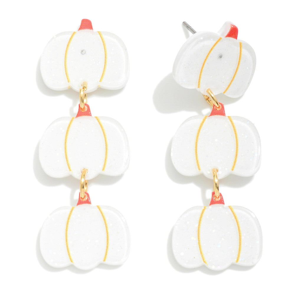 Linked White Pumpkin Acetate Earrings