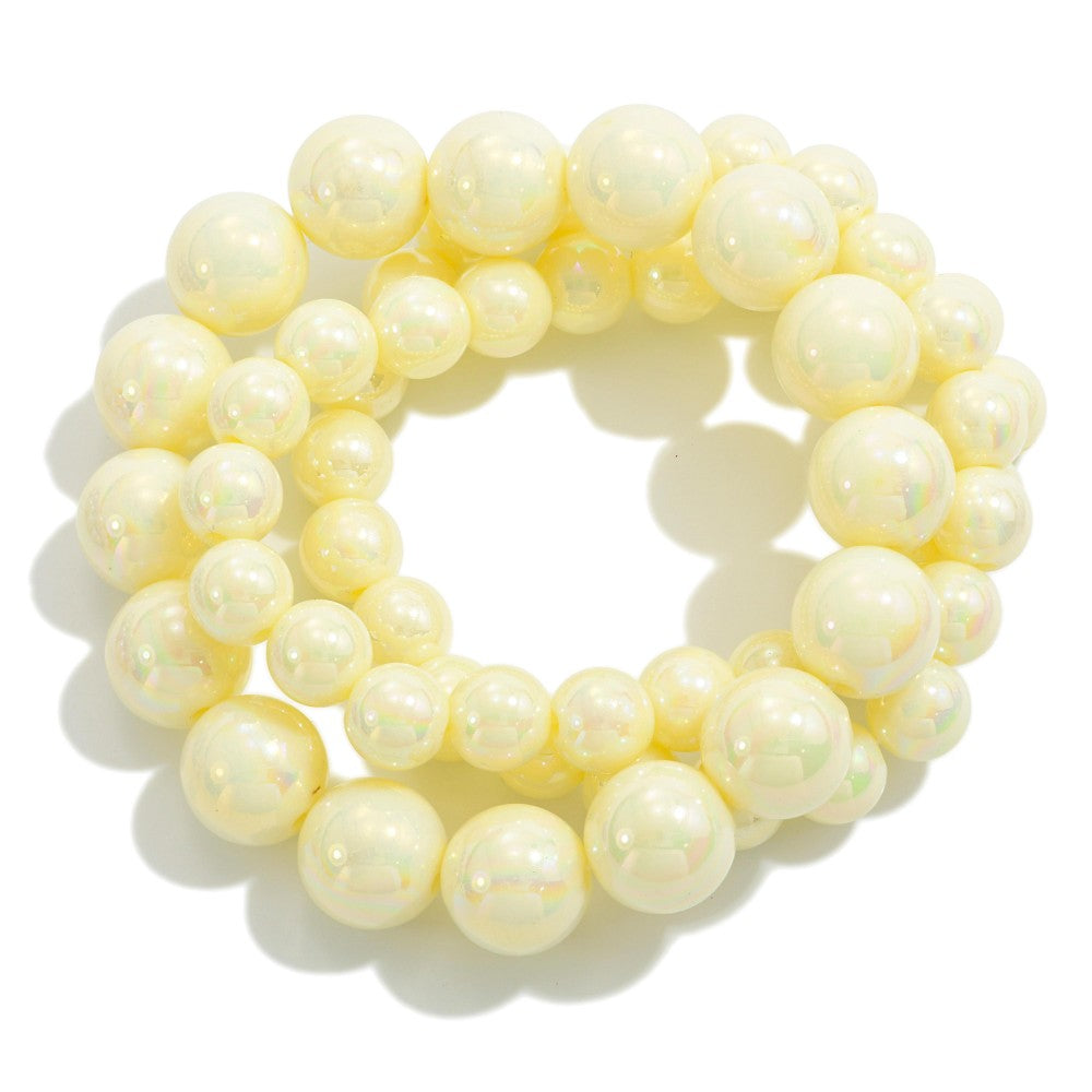 Set of Three Pearlescent Beaded Stretch Bracelets