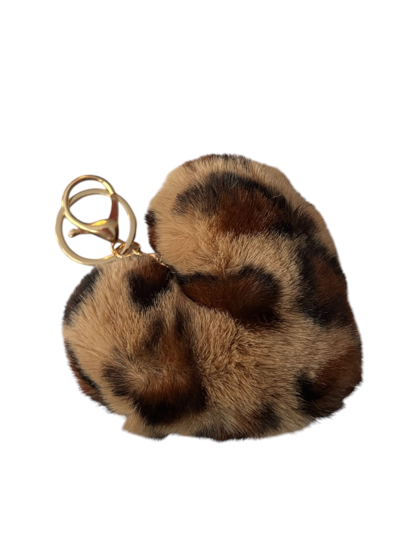 Animal Print Heart Pom Pom Keychain