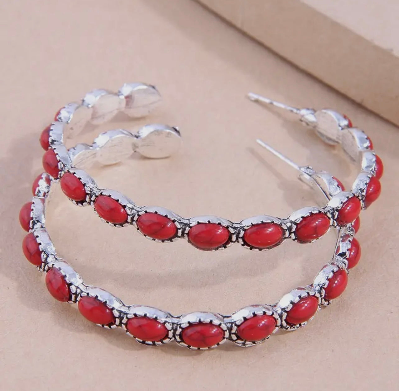 Red Turquoise C Hoop Earrings