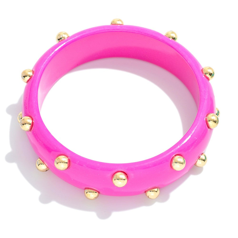 Resin Acetate Bangle Bracelet With Gold Tone Stud Accents