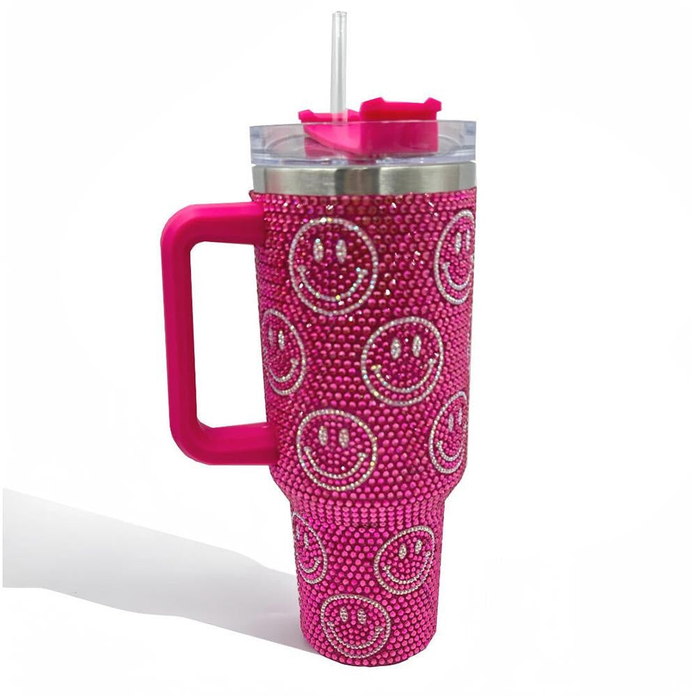 Rhinestone Studded Happy Face 40 oz Tumbler