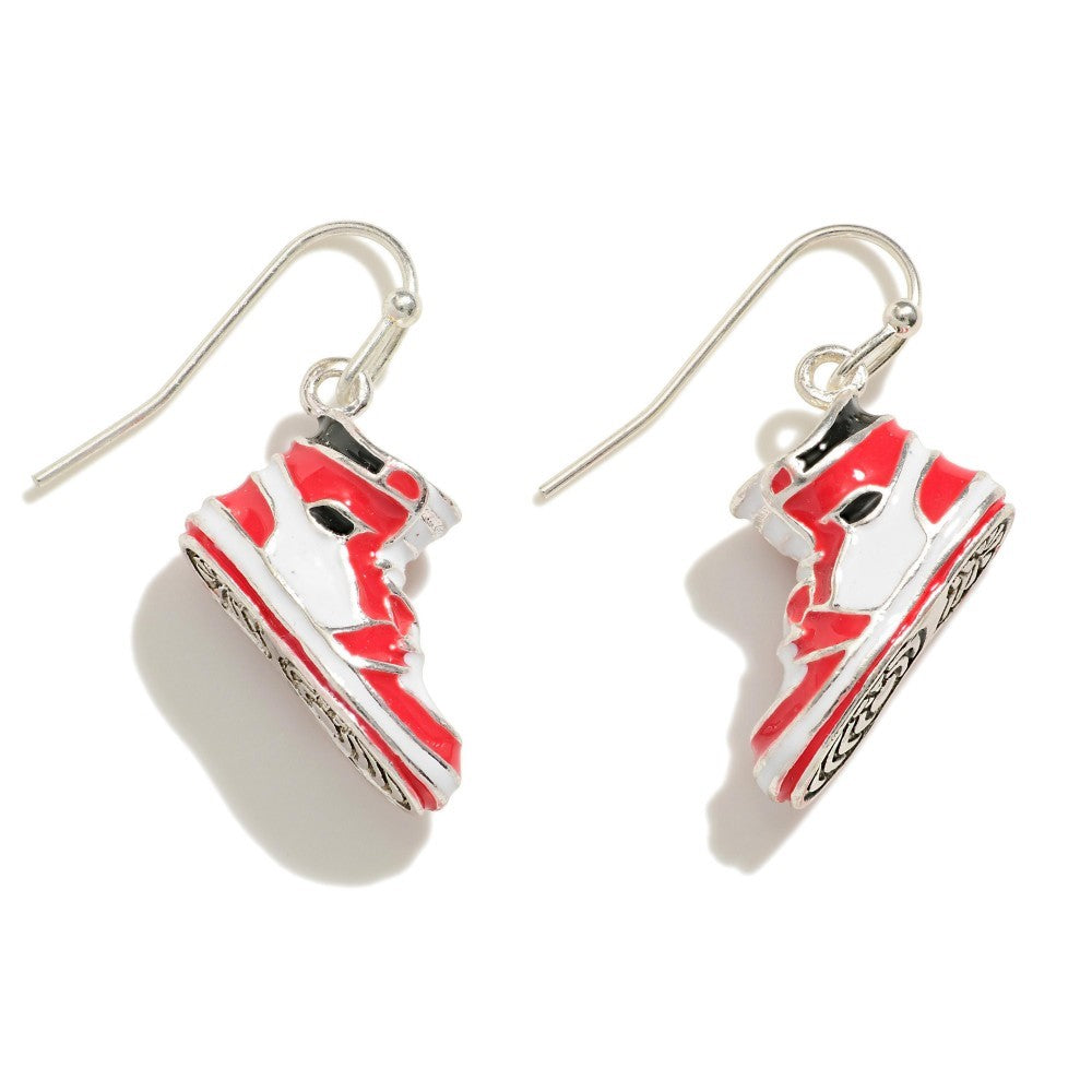 Silver Tone Enamel Sports Sneaker Drop Earring