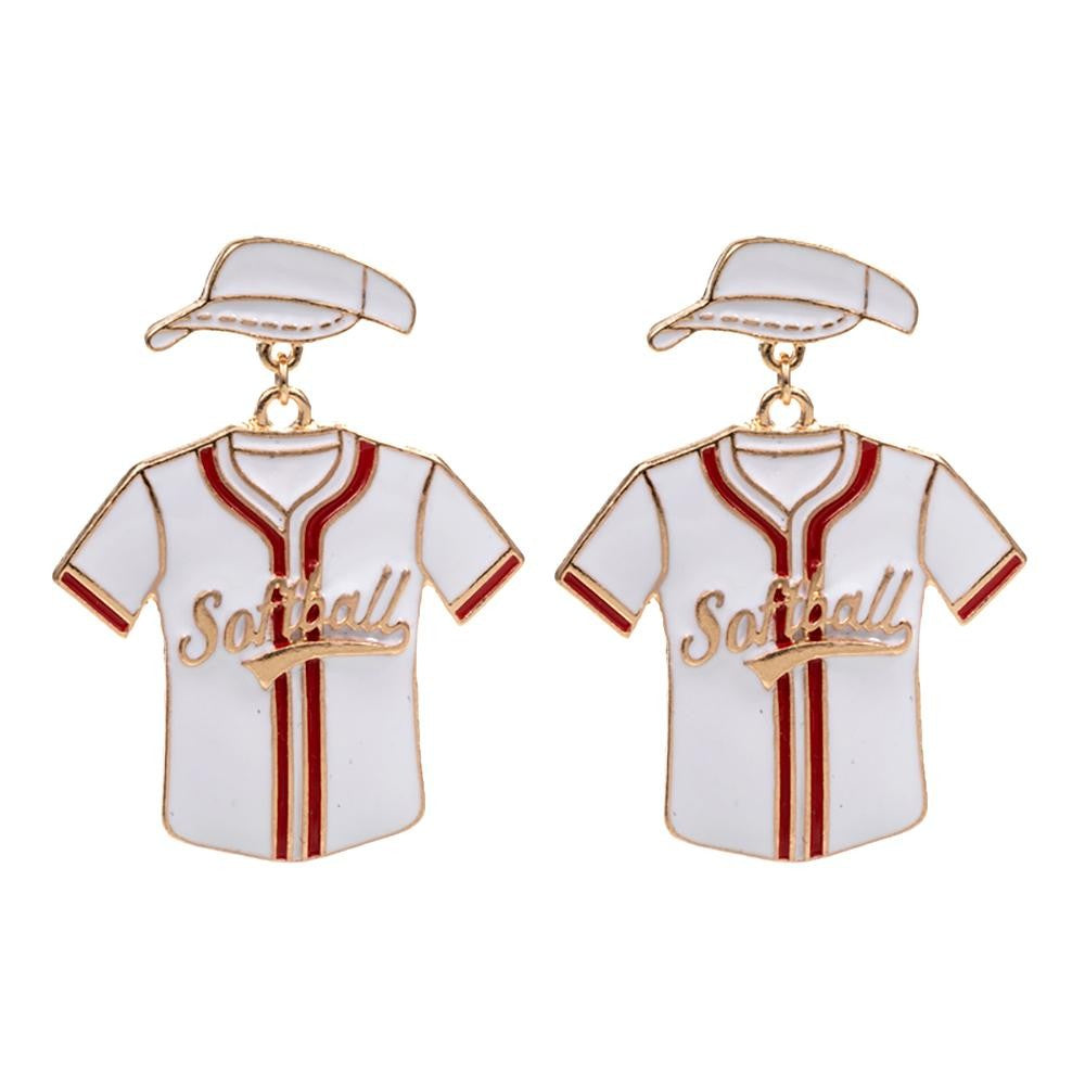 Softball Jersey Drop Earrings With Softball Hat