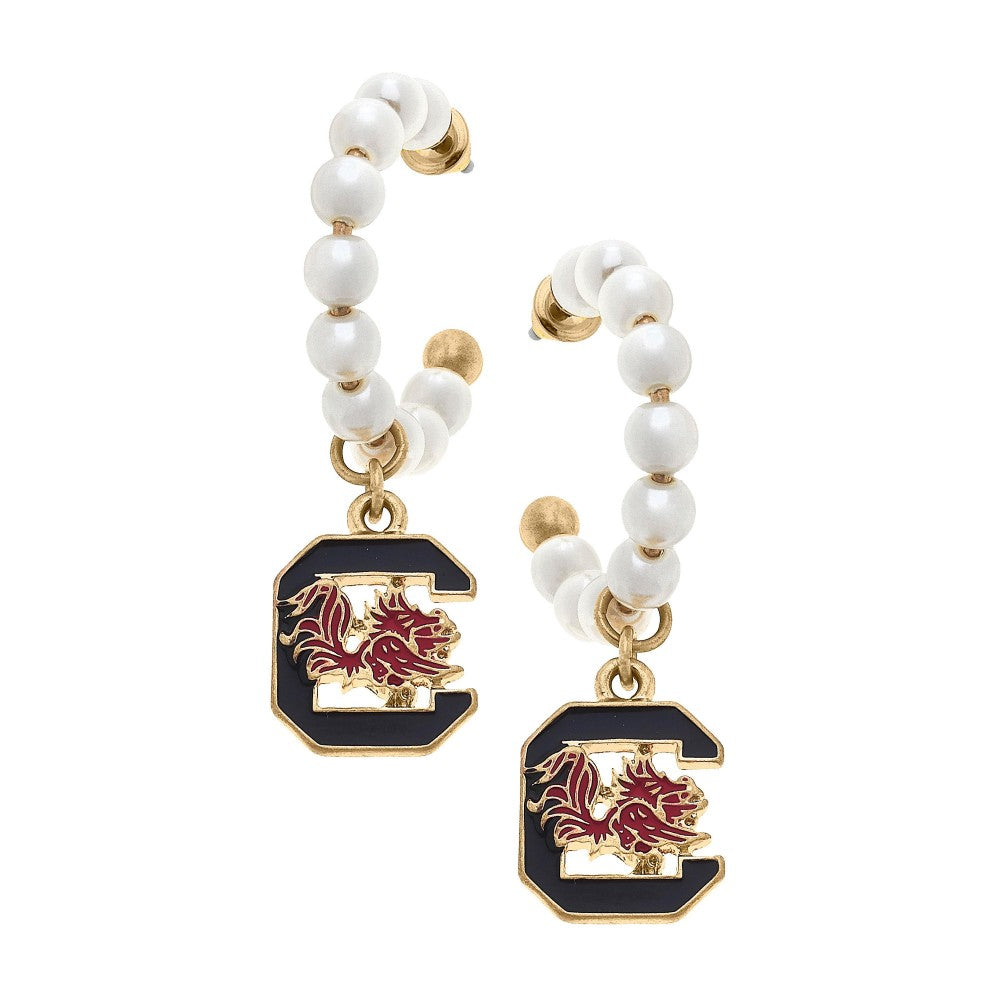South Carolina Pearl Hoop Enamel Drop Earrings