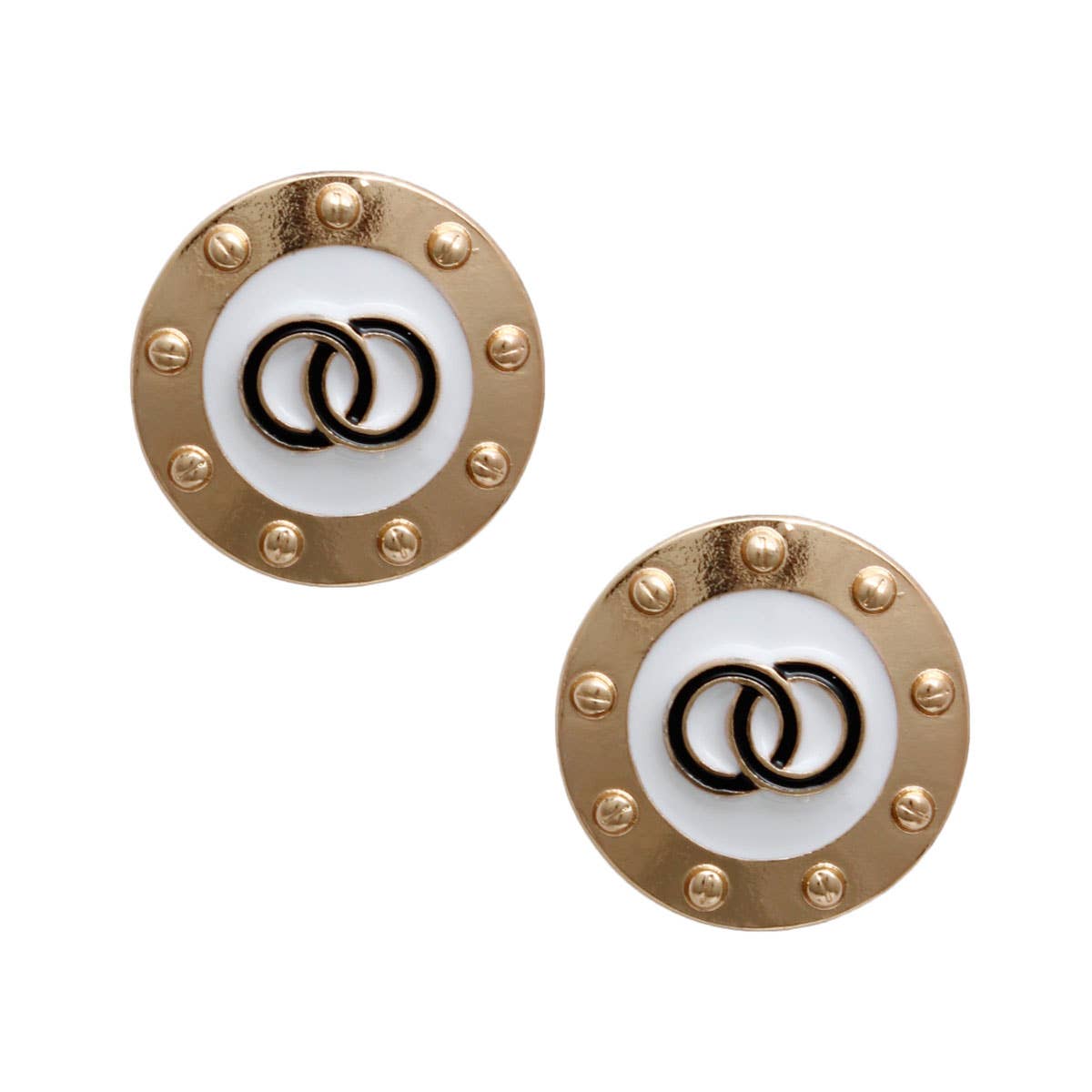 Gold and White Stud Earrings