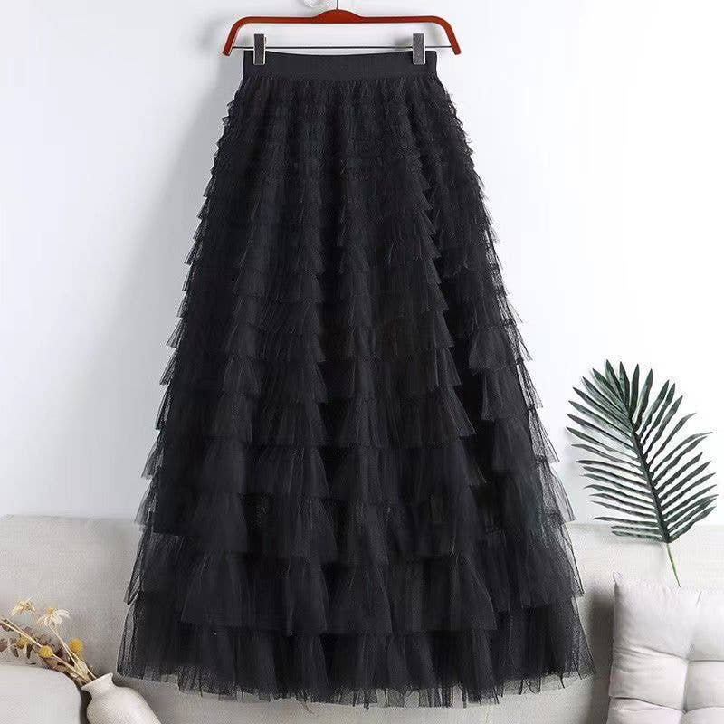 Black Tiered Tulle Maxi Skirt