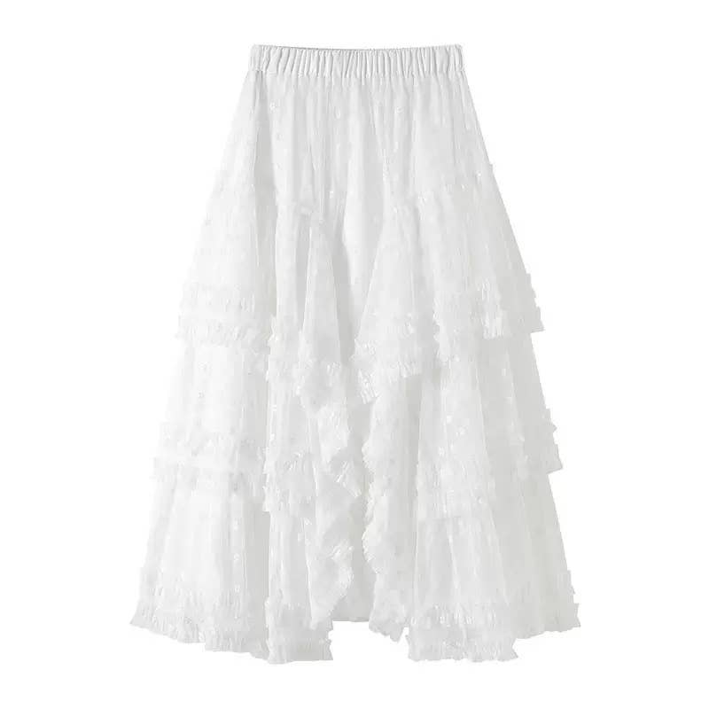 Lace Ruffle Mesh Maxi Skirt