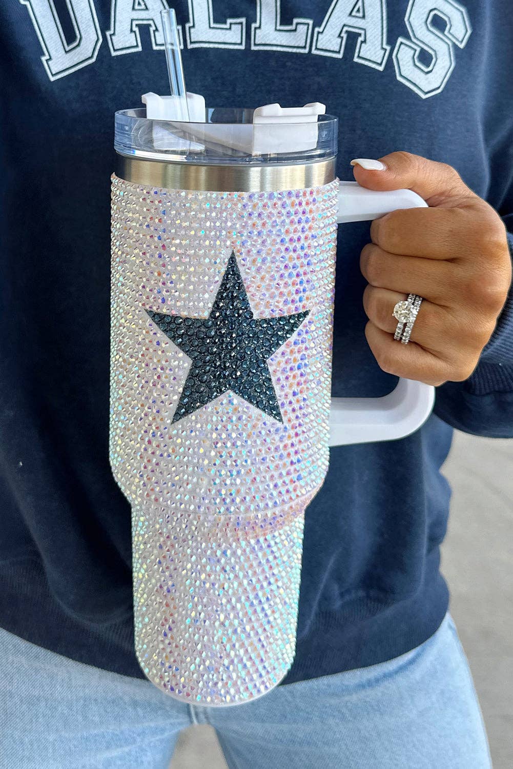 White Star Shape Full Rhinestone Stainless Tumbler