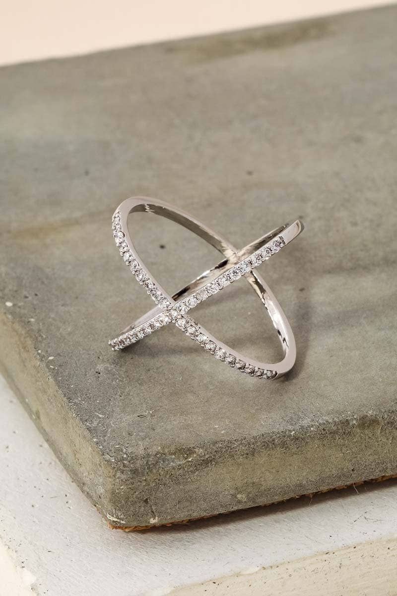 Delicate Rhinestone X Ring