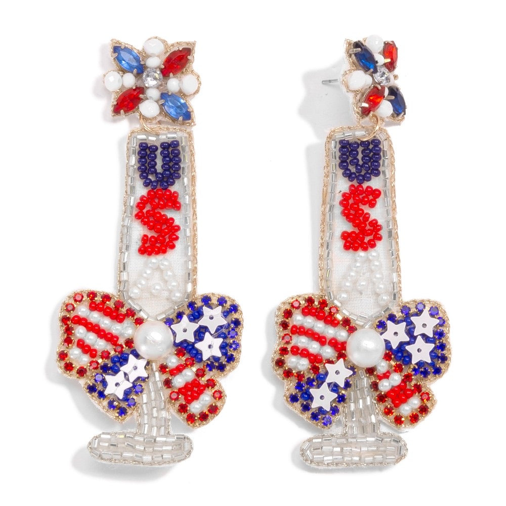 USA Beaded Champagne Earrings