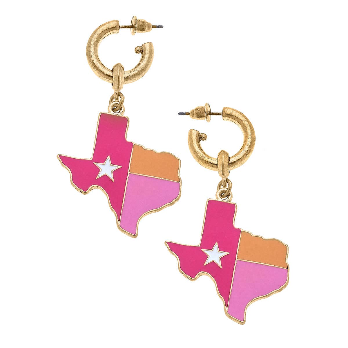 Lone Star Rodeo Enamel Drop Hoop Earrings