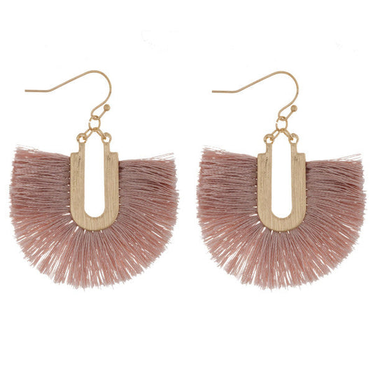Pink Fan Tassel Earrings