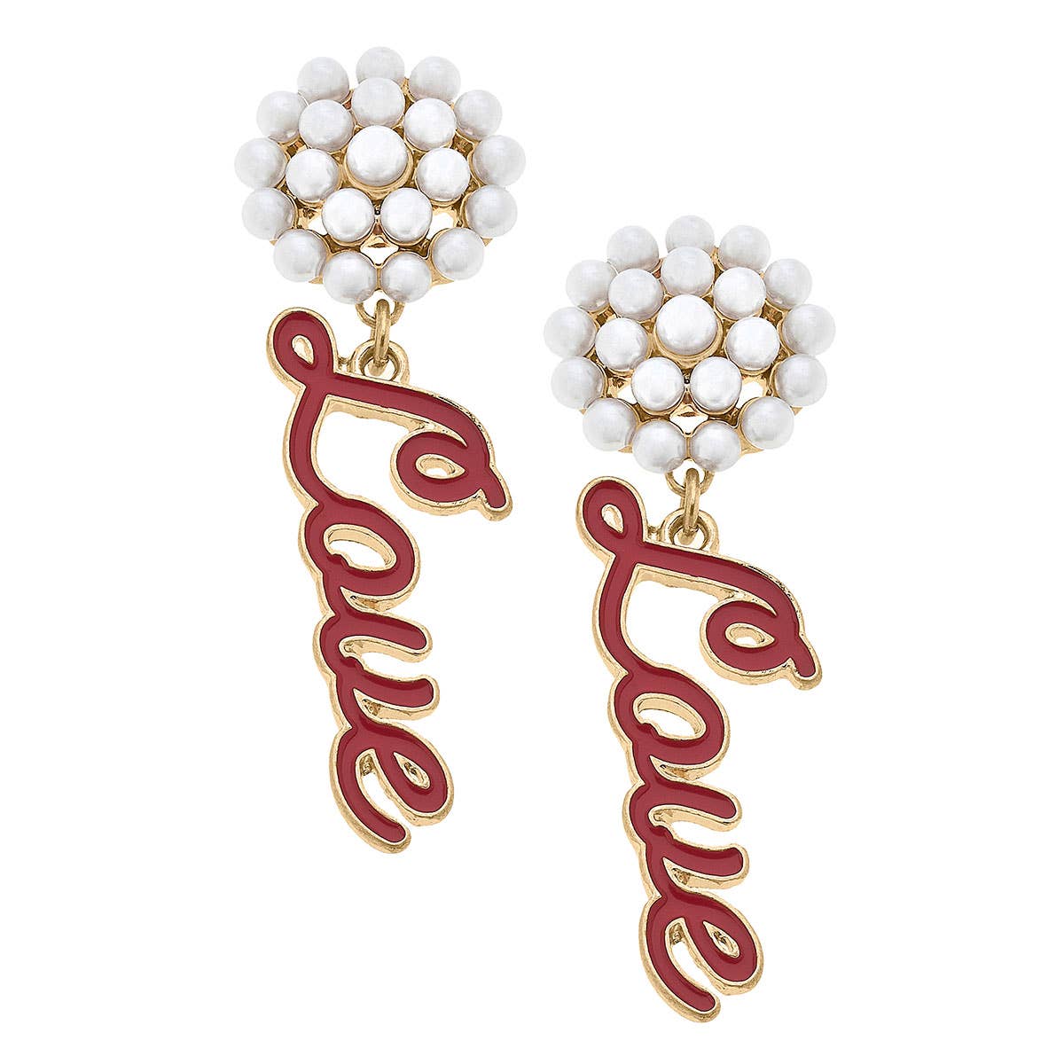 Pearl Cluster Love Enamel Earrings