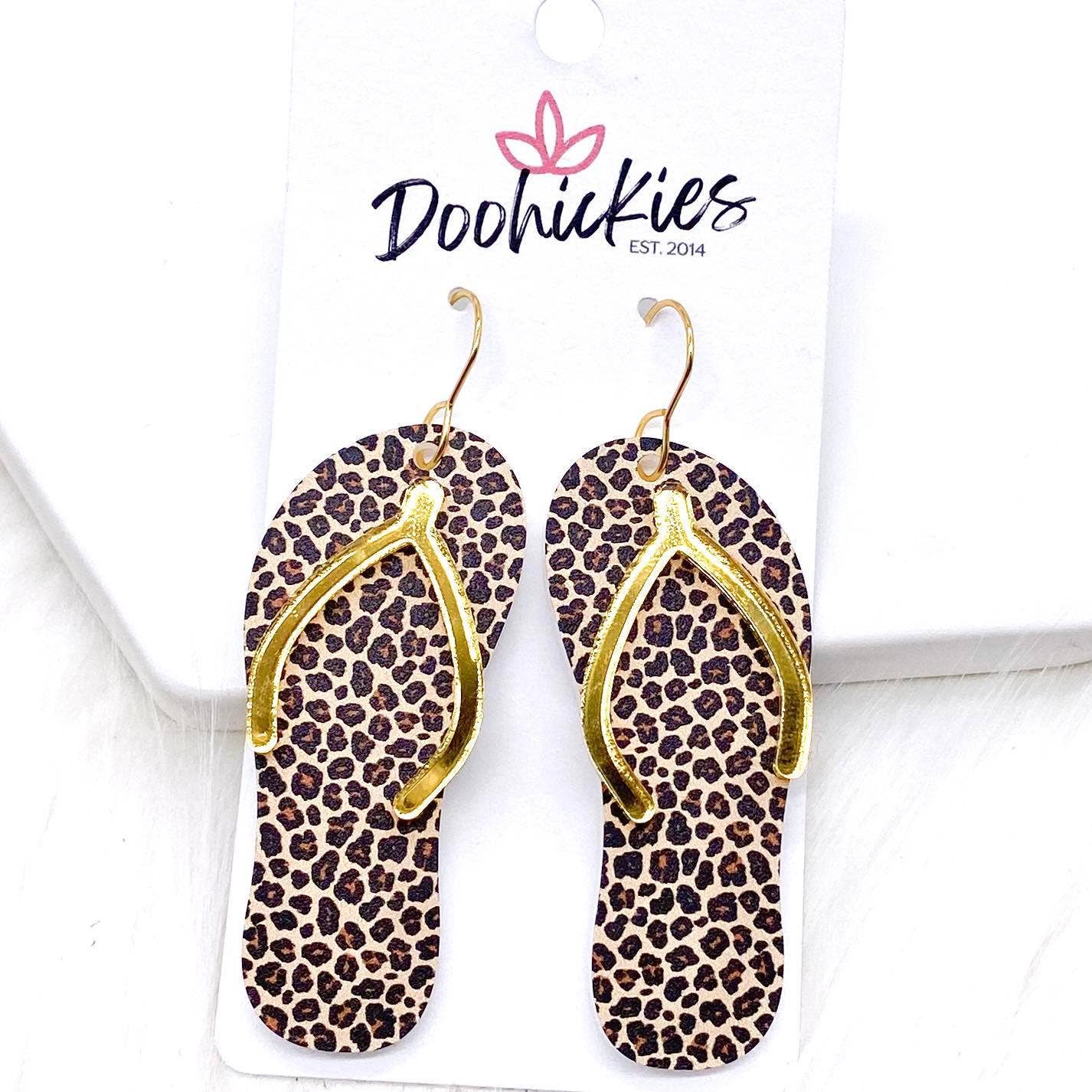 Gold Animal Print Flip Flop Acrylic Earrings