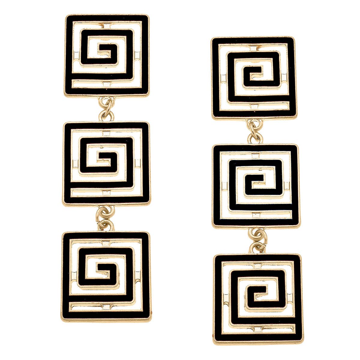 Gretchen Game Day Greek Keys Linked Enamel Earrings in Black