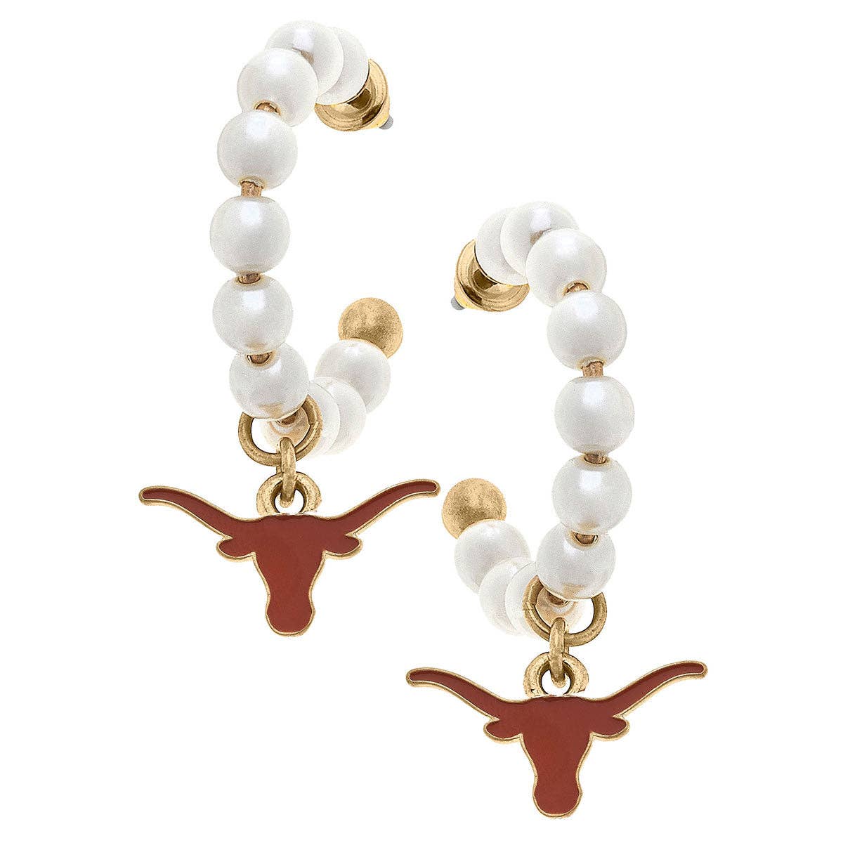 Texas Longhorns Pearl Hoop Enamel Drop Earrings