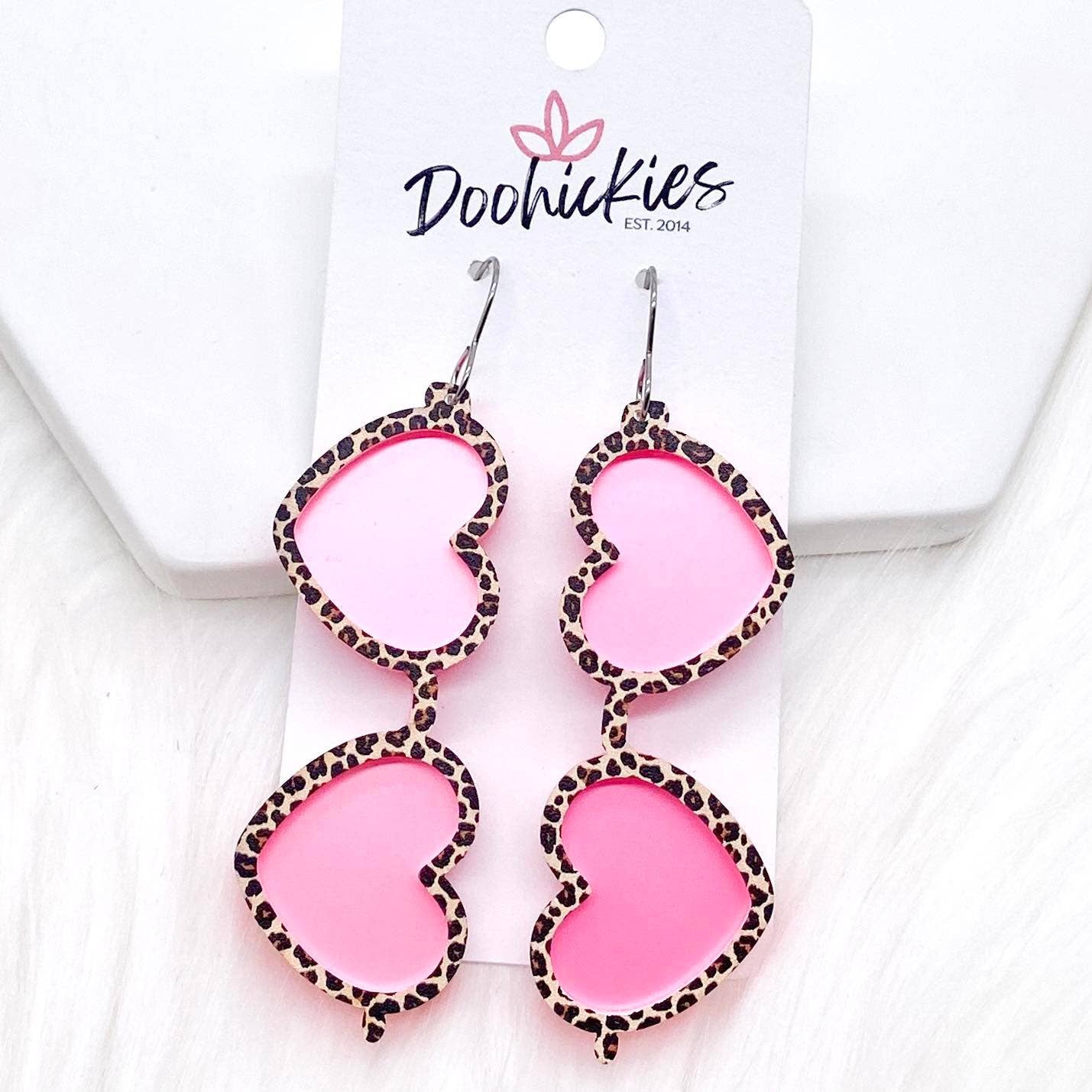 Pink Animal Print Heart Sunglasses Earrings